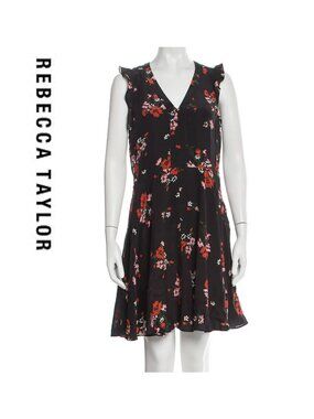 Rebecca Taylor Marguerite Silk Floral V-Neck Mini Dress, size 10